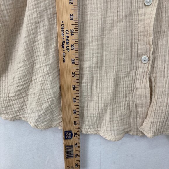 American Eagle size XL Cream Tan Gauzy Cotton Relaxed Button Down Lagenlook - Picture 5 of 9